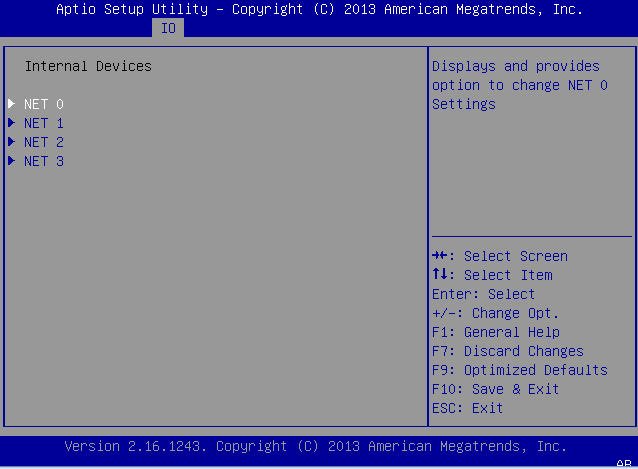 image:この図は、「IO」メニュー内の BIOS のオプション ROM 設定を示します。