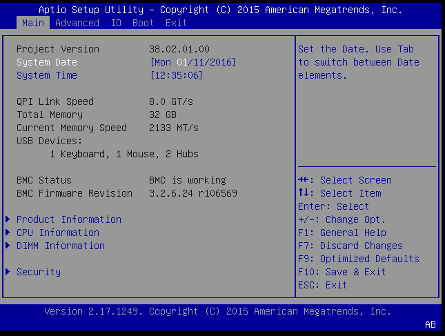 image:この図は、BIOS の「Main」メニューの画像を示しています。