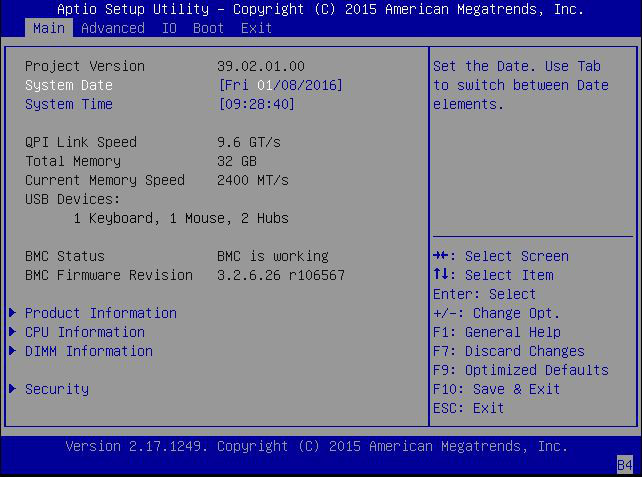 image:この図は、BIOS 設定ユーティリティーの「Main」メニューを示しています。