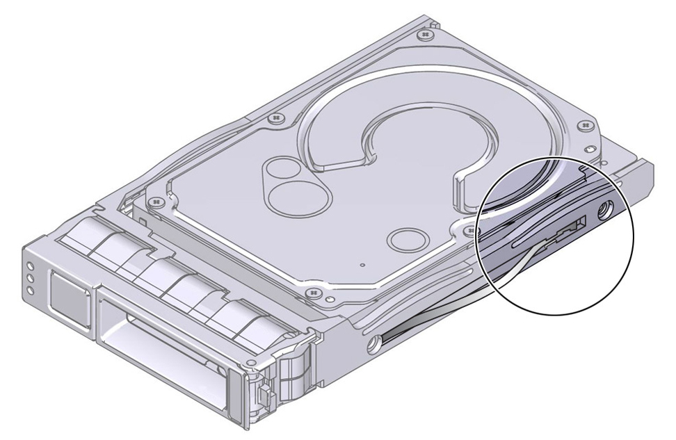 image:图中显示了正确固定在 HDD 托架中的接地带。