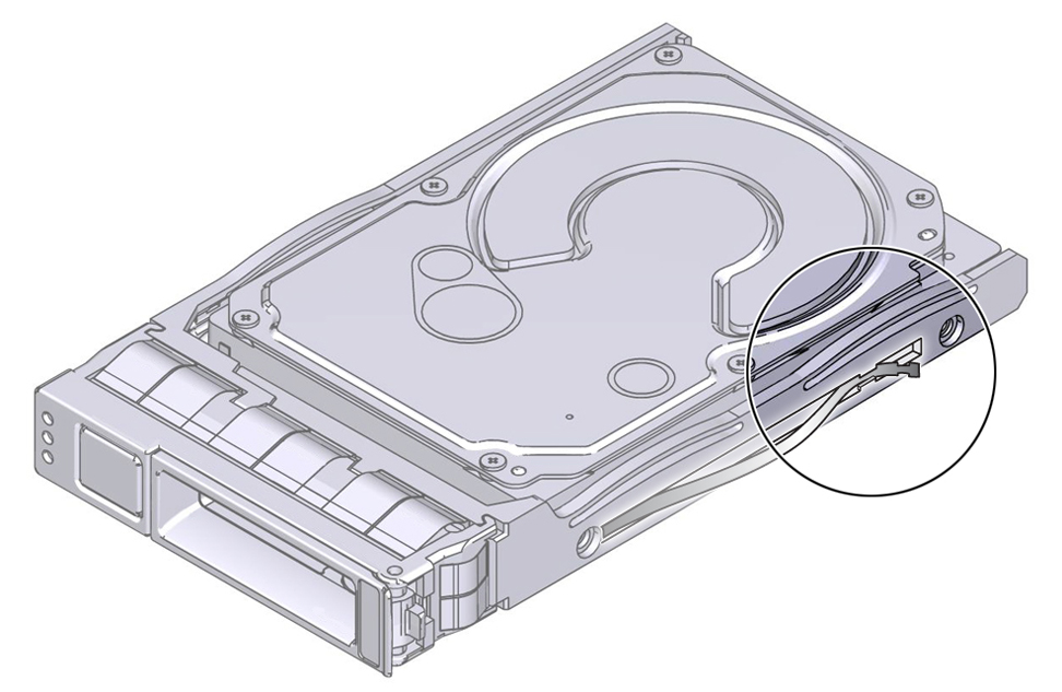image:图中显示了未正确固定在 HDD 托架中的接地带。