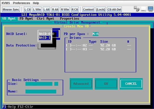 image:Figure illustrant la sélection du niveau RAID pour votre nouvelle unité virtuelle.