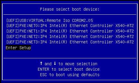 image:Capture d'écran montrant le menu Select Boot Device en mode d'initialisation UEFI.
