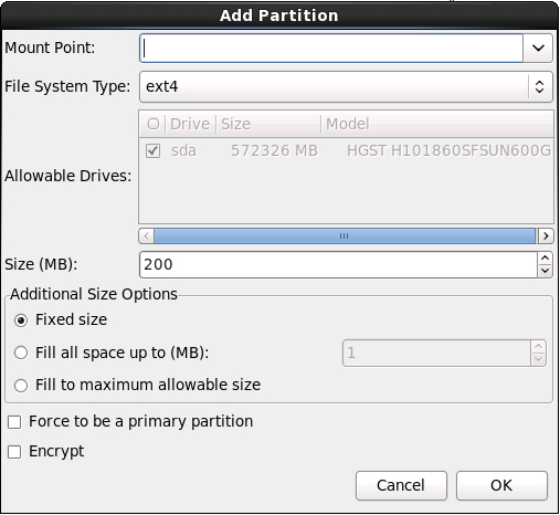 Gráfico que muestra la pantalla Add Partition (Agregar partición). image:Gráfico que muestra la pantalla Add Partition (Agregar partición).