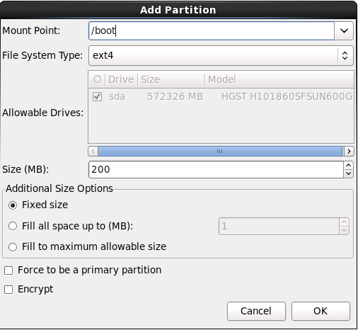 Gráfico que muestra la pantalla Add Partition (Agregar partición). image:Gráfico que muestra la pantalla Add Partition (Agregar partición).