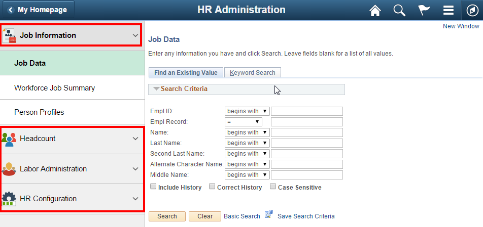 navigation collection in left panel groups component links