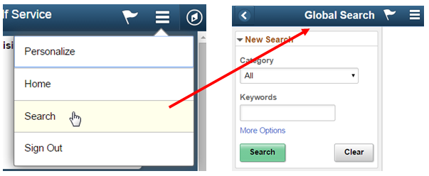 accessing global search form actions list