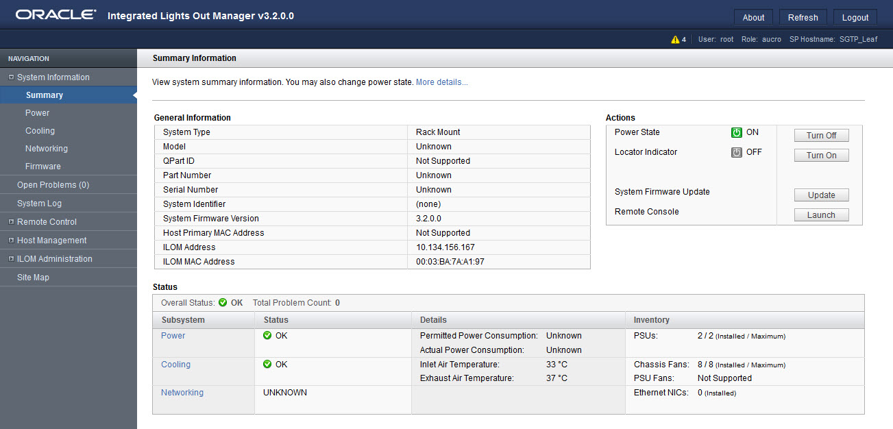image:図は、Oracle ILOM Web インタフェースを示しています。