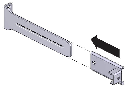 image:この図は、取り付け留め具を長いレールにスライドさせているところを示しています。
