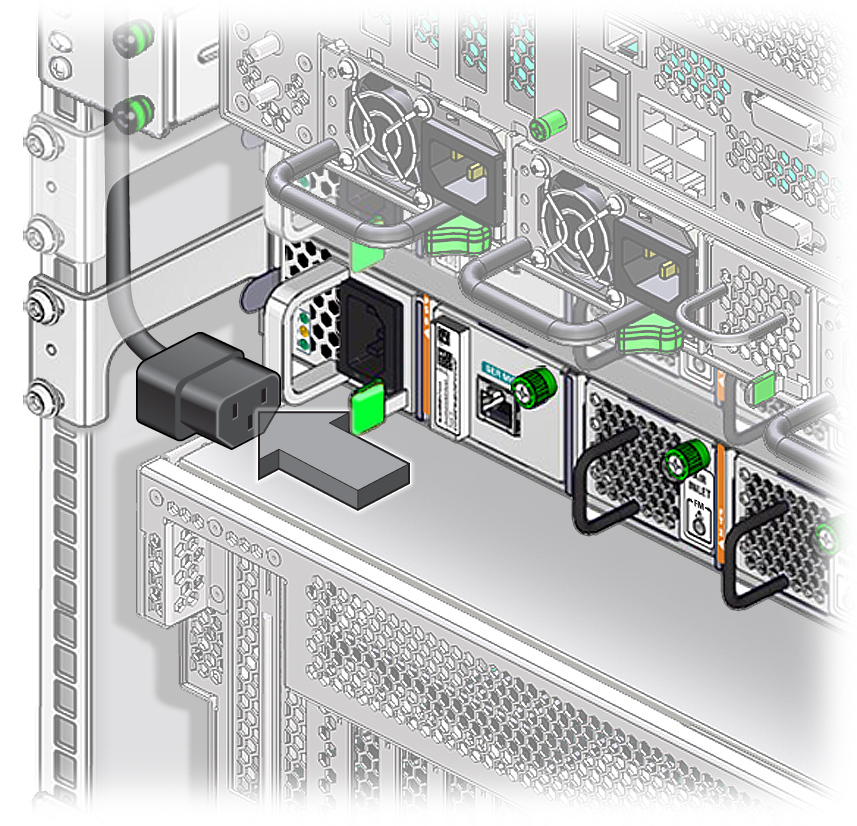 image:この図は、電源コードを長い前面固定部品の開口部に戻しているところを示しています。