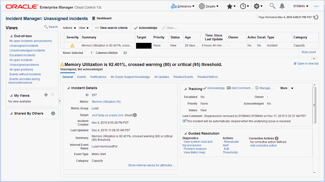 コンテキストでの監視情報。