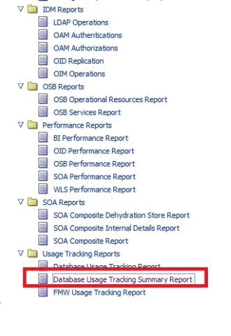 「データベース使用状況トラッキング・サマリー・レポート」を選択します。