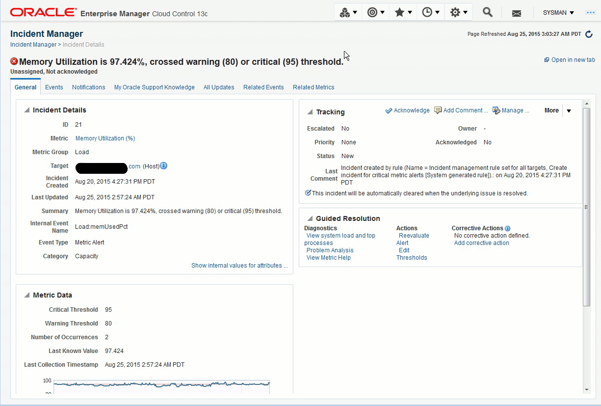 「インシデント・マネージャ」UIページの「一般」タブ