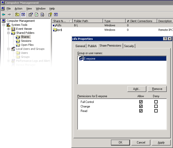 image:Cette figure indique les propriétés des autorisations d'un partage