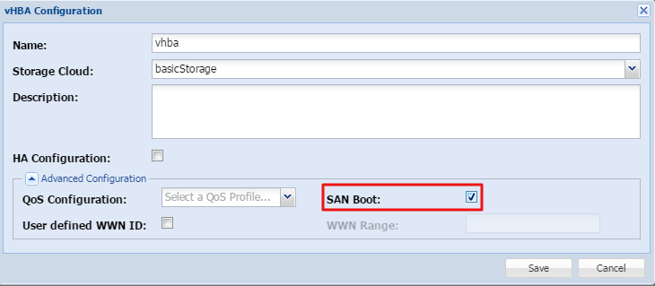 image:“Edit vHBA Resource“（编辑 vHBA 资源）, 设置可引导 vHBA