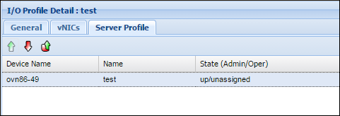 image:突出显示图标并附有说明的 I/O 配置文件详细信息框架－“Server Profile“（服务器配置文件）选项卡