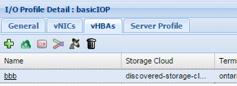 image:突出显示图标并附有说明的 I/O 配置文件详细信息框架－“vHBA“ 选项卡