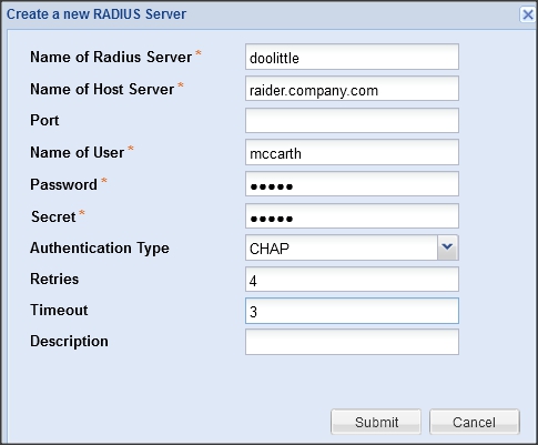 image:“Create a New RADIUS Server“（新建 RADIUS 服务器）对话框
