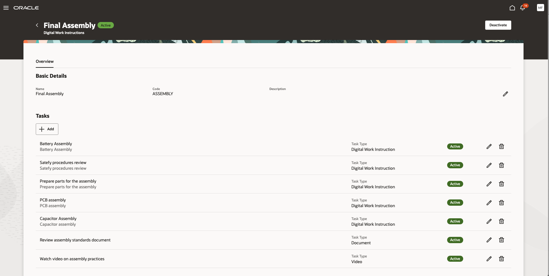 指示またはその他のタスク・タイプを使用したタスクの作成