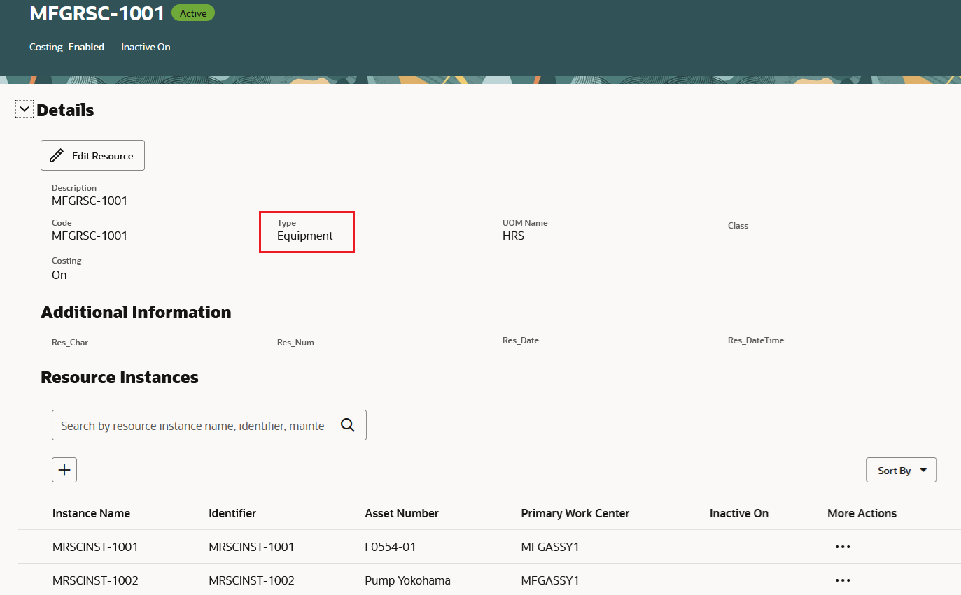 リソース詳細 - 機材タイプのリソース・インスタンス