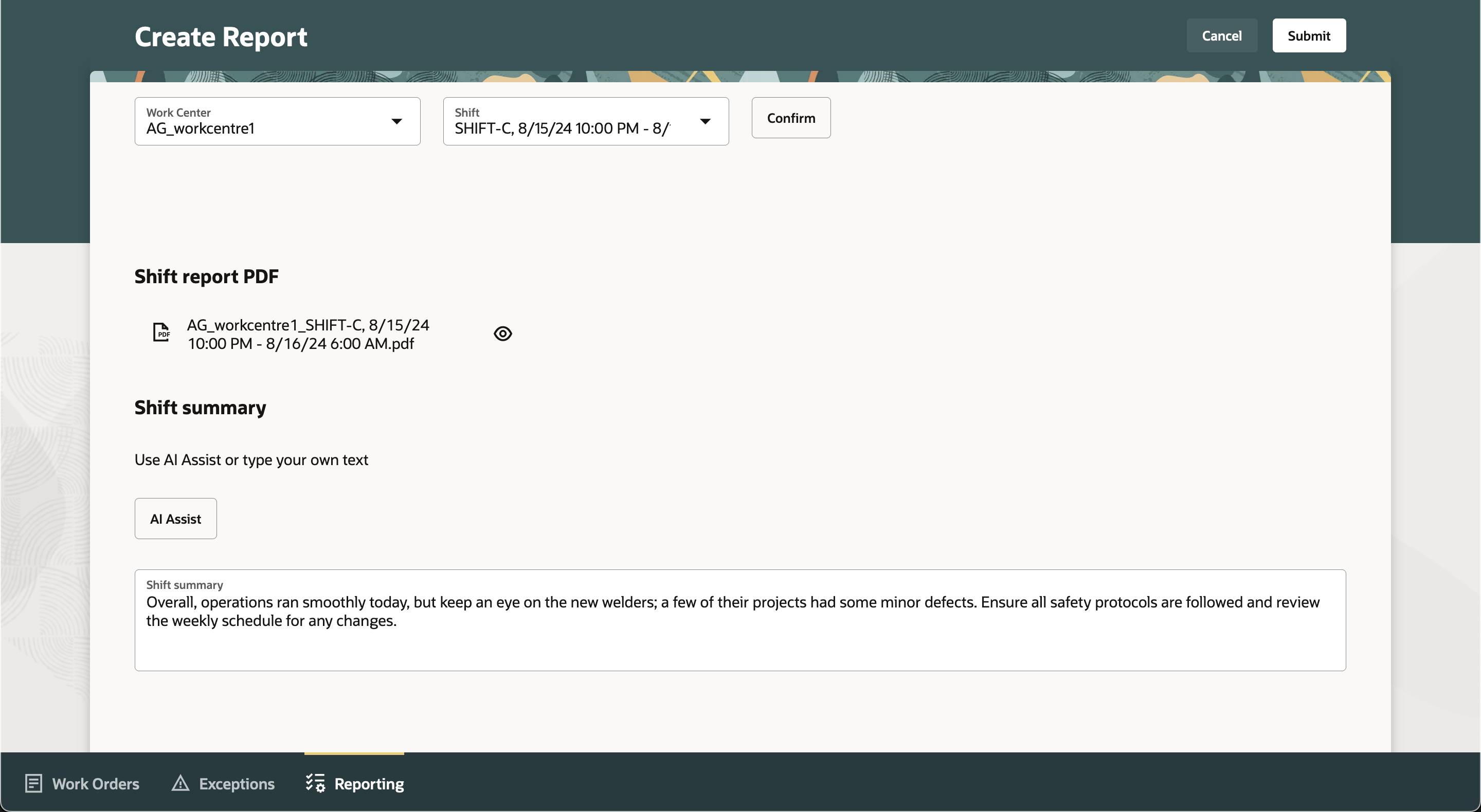 AI支援を起動する前の監督者のコメント