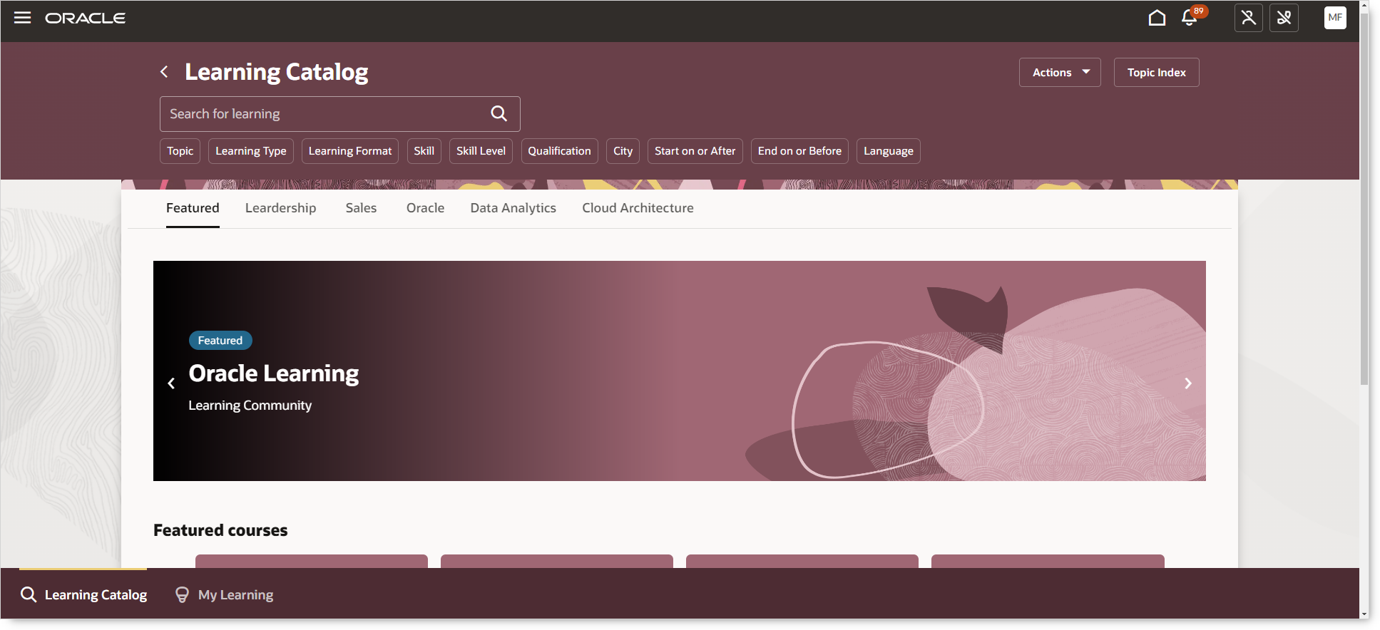 参照モードの学習カタログ・ページ