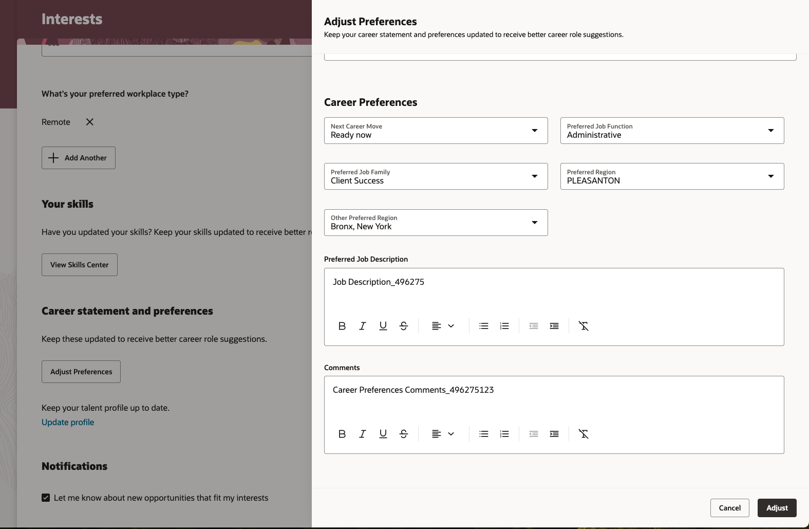 プリファレンスおよびその他の詳細の調整