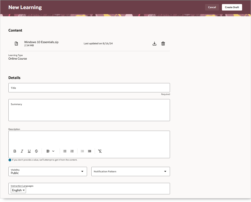 コンテンツがロードされた後の「新規学習」ページ