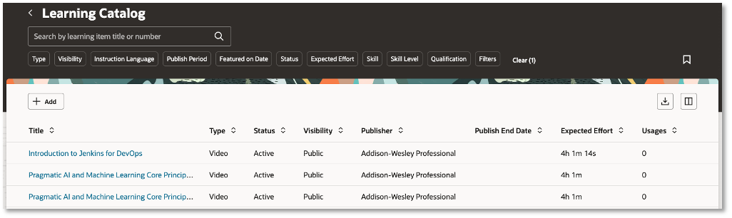 学習管理者が使用する学習カタログ・ページ