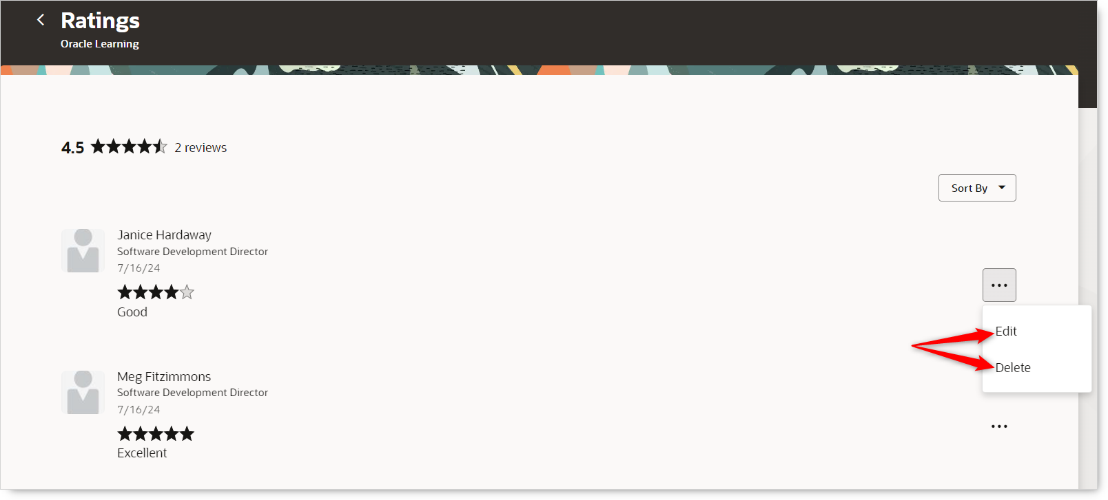セルフサービス評点の編集オプションと削除オプション