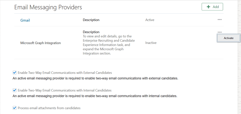 Microsoft Graph統合Eメール・プロバイダのアクティブ化