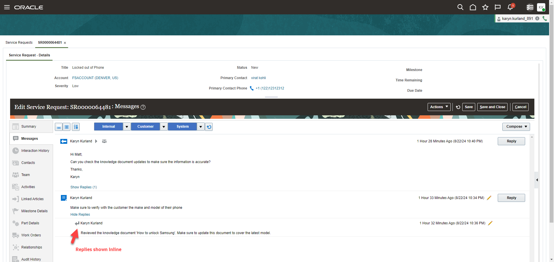 インラインで表示された返信
