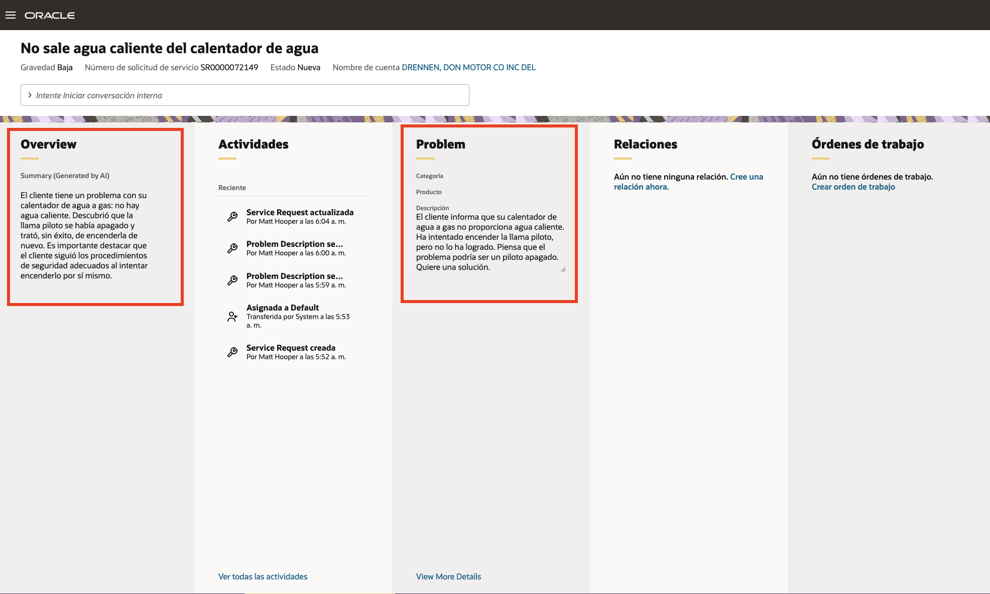 スペイン語で表示されるSR要約