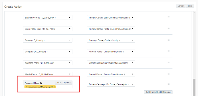 アクションの作成 - キャンペーン・オブジェクト