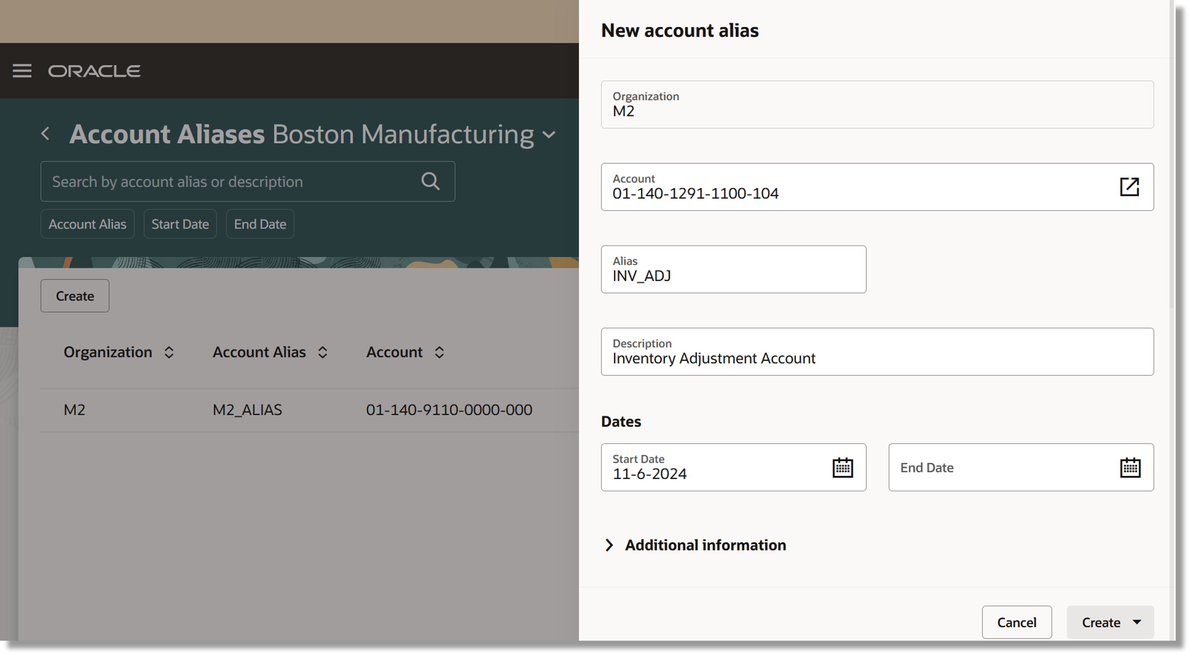 新規勘定科目別名の作成
