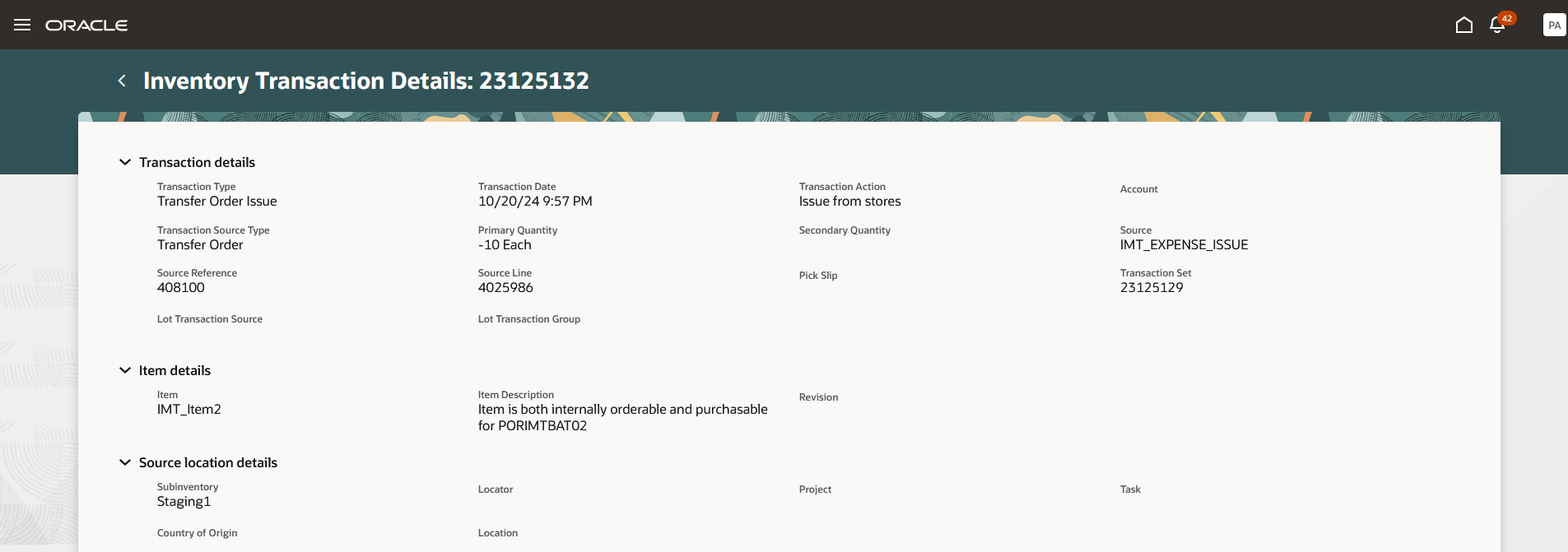 トランザクションの詳細のレビュー