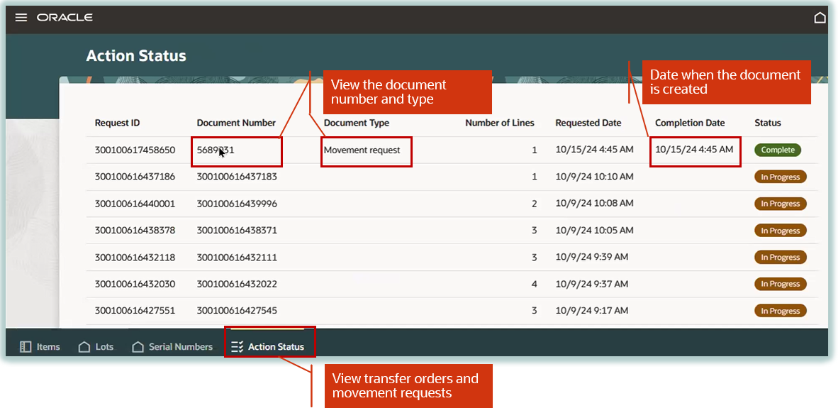 「処理ステータス」タブ