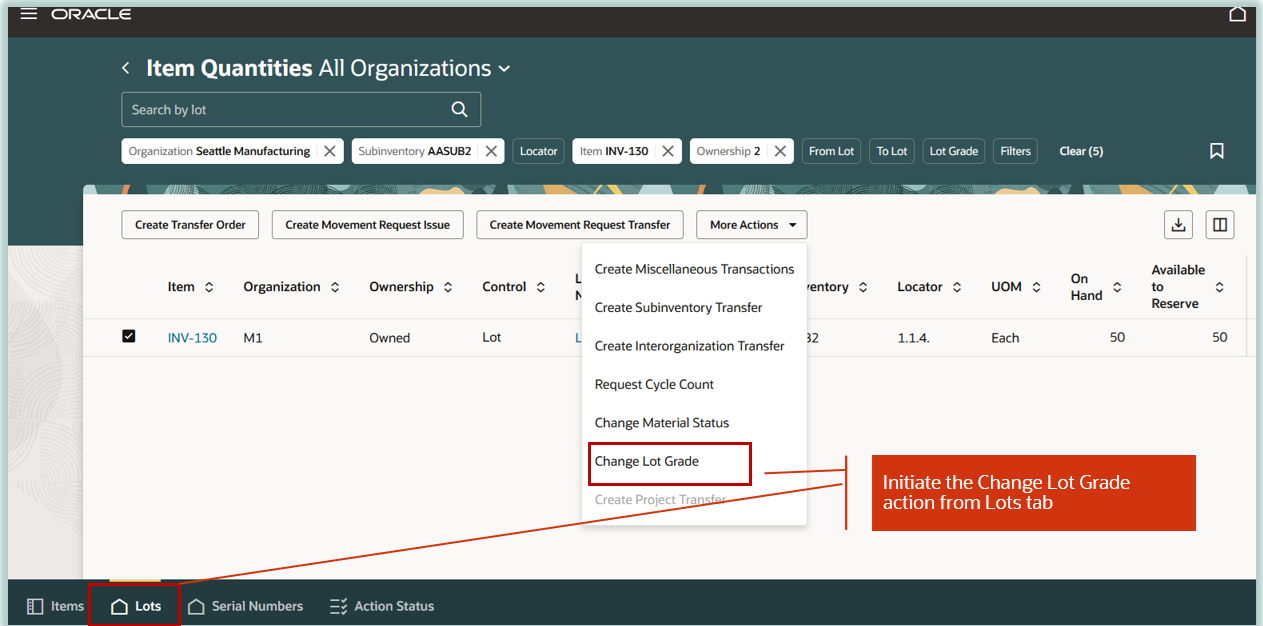 「ロット等級の変更」処理の開始