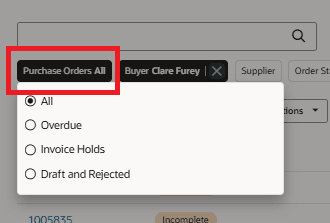 購買オーダーのコンテキスト・フィルタ