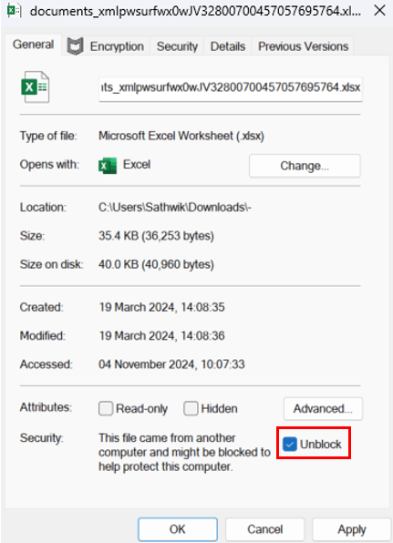 Windowsオペレーティング・システムでのレポートのセキュリティのブロック解除