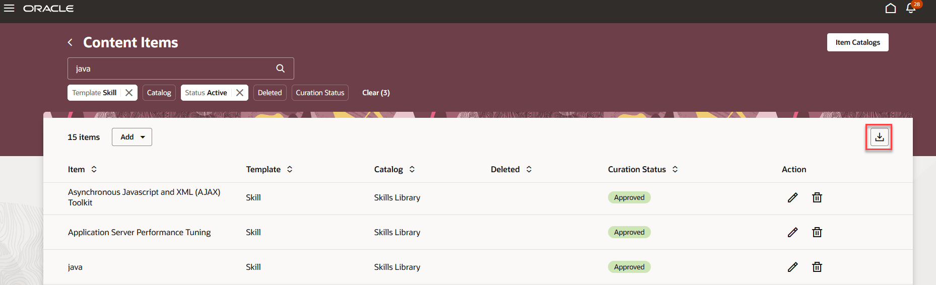 スキルおよびシノニムのダウンロード