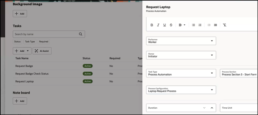 フォームを開くためのタスクの設定