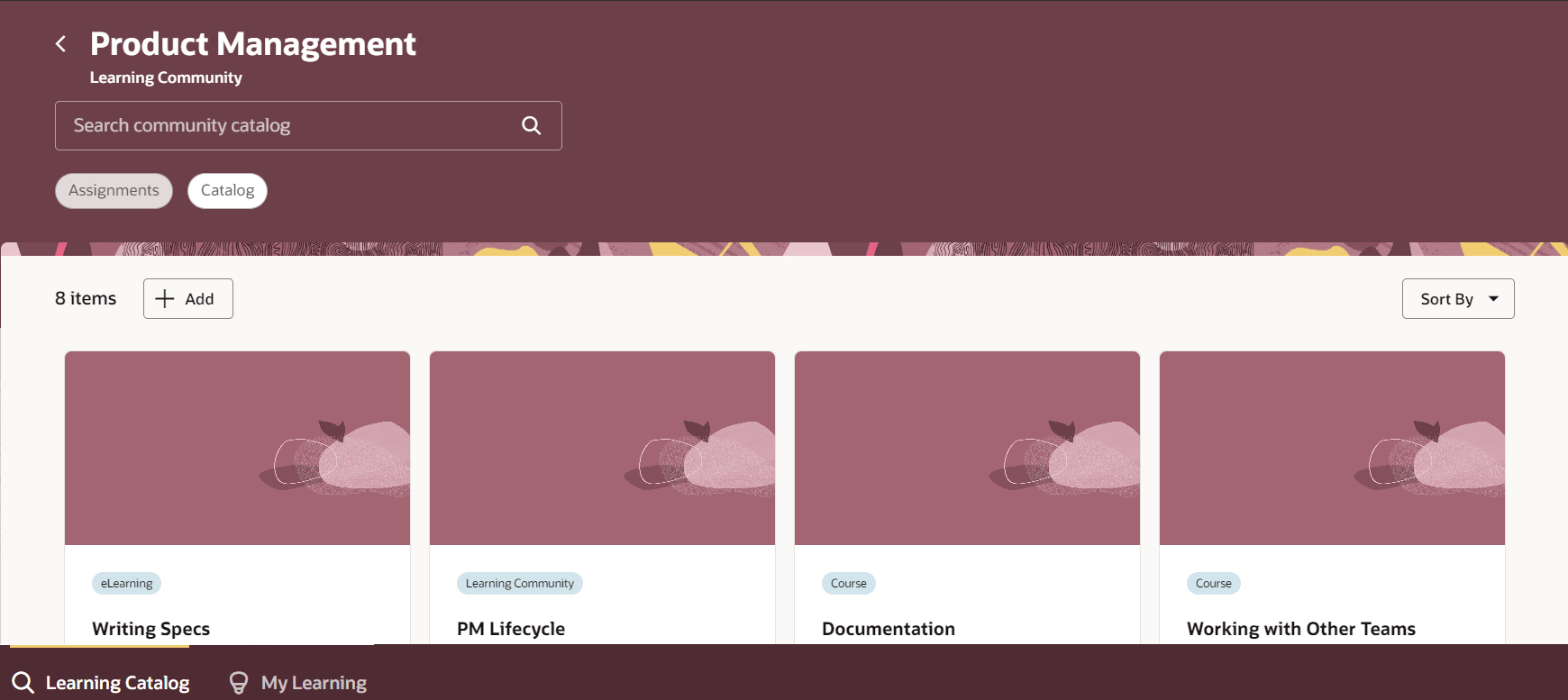 「すべて表示」をクリックした後の「コミュニティ詳細」ページでの学習の追加