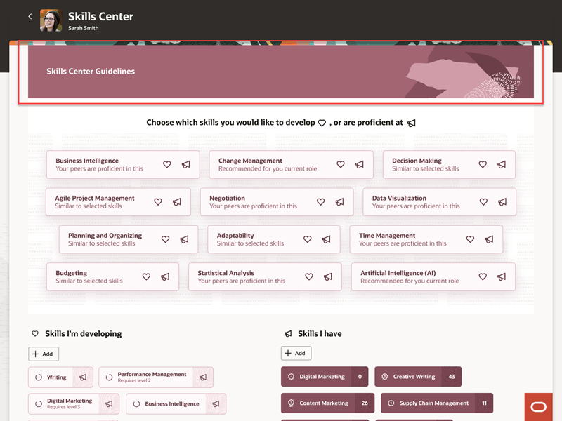 「スキル・センター」ページのガイド付きジャーニ