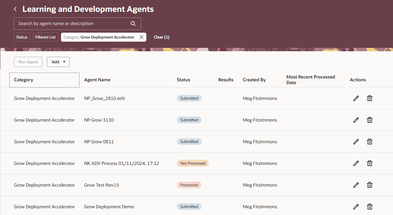 Growデプロイメント・アクセラレータ・プロセスのリスト
