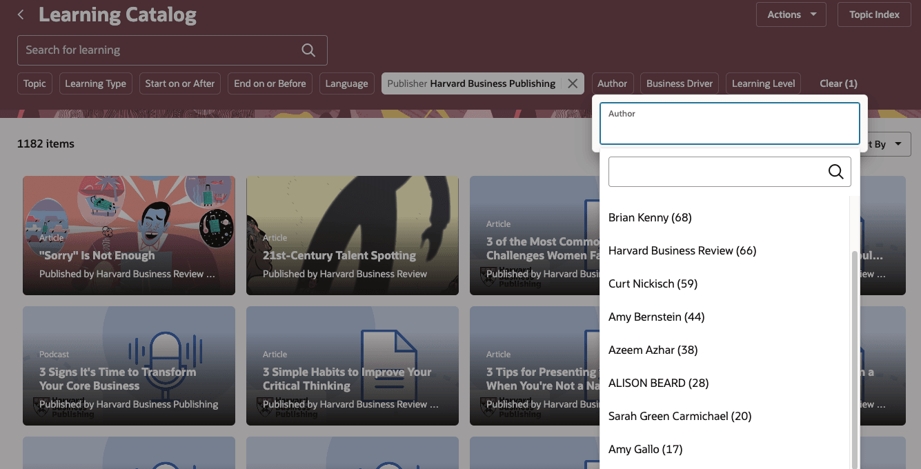 作成者による学習カタログの検索
