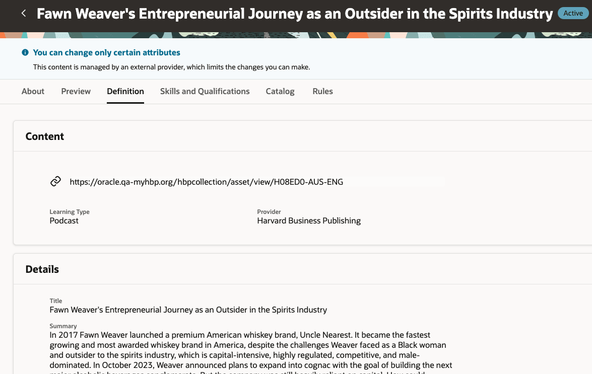 管理者は特定の学習属性のみを変更できます