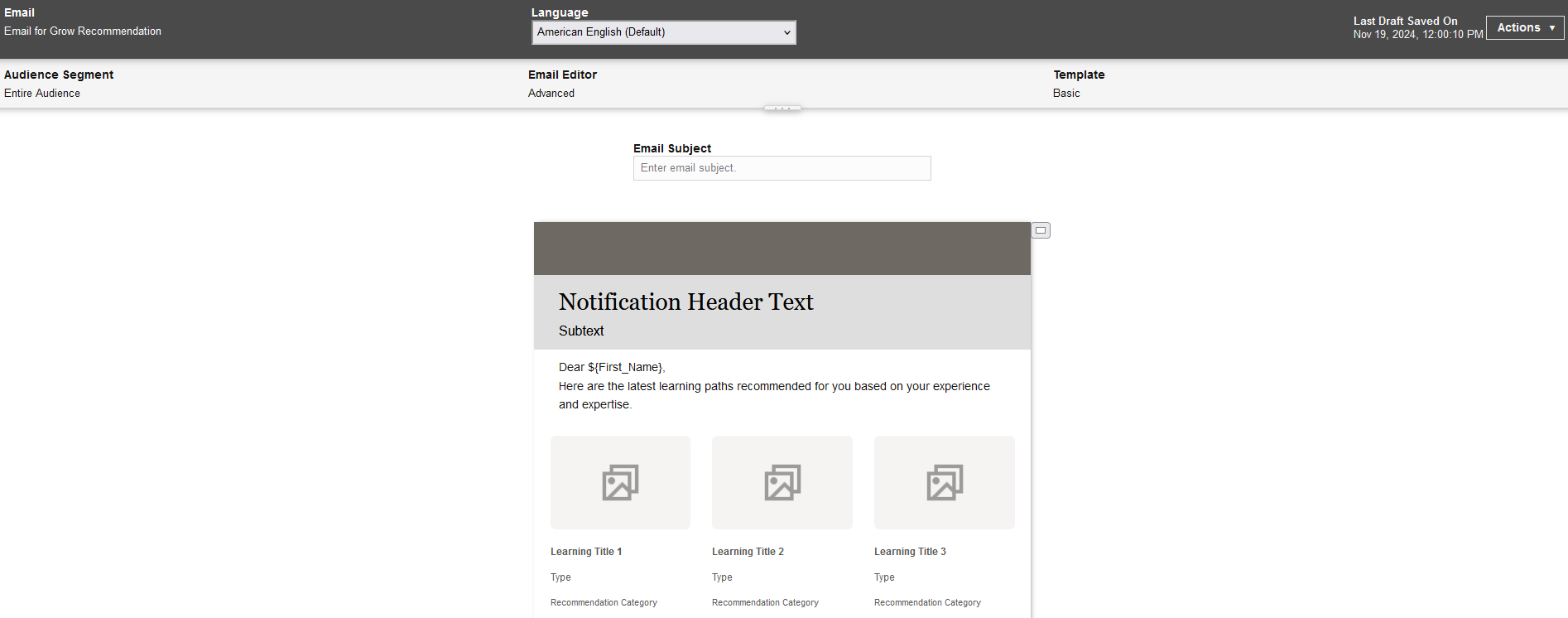 HTML Eメール・デザイナ・ページが表示されたスクリーン・ショット。