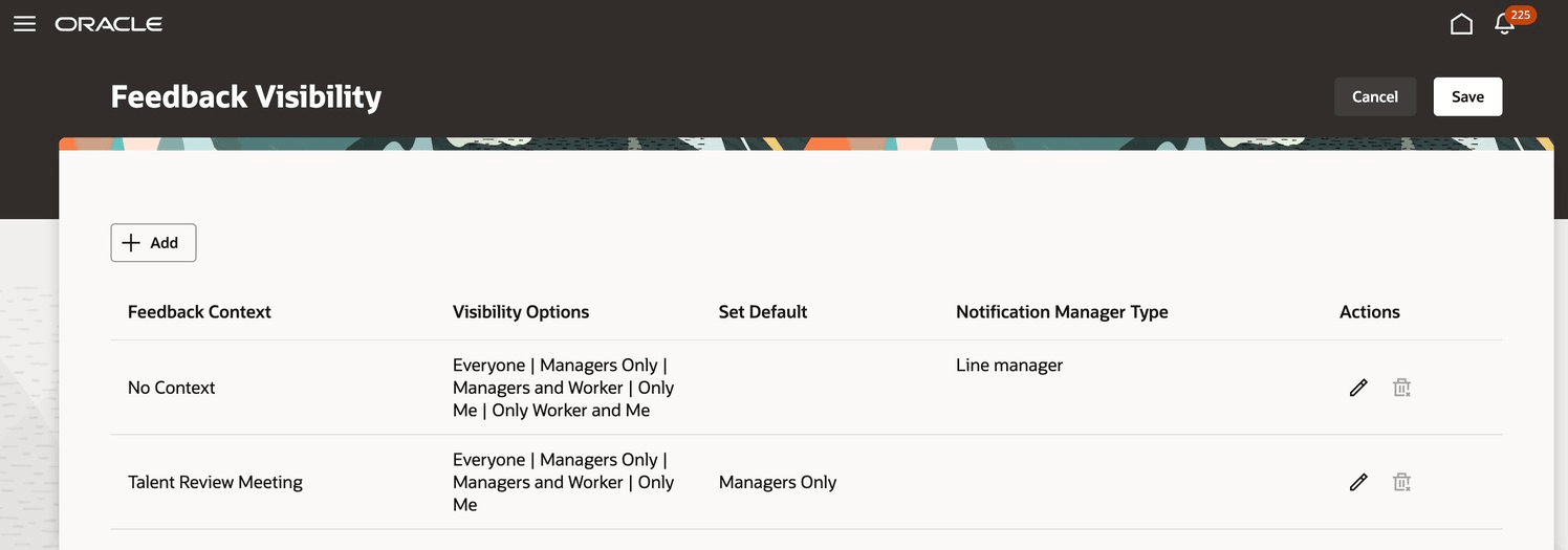 フィードバック表示の管理