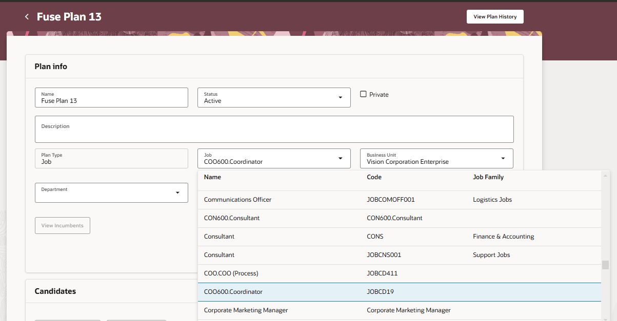 ジョブ・タイプ後任プランのプラン情報セクション